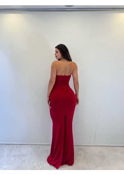 Kırmızı Dalgıç Kum.toka Det.straplez Maksi Elbise fiyatları