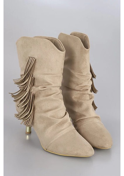 Agnes Kenar Püskül Detaylı Günlük Kadın Bot Bej