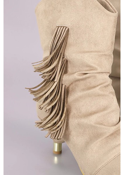 Agnes Kenar Püskül Detaylı Günlük Kadın Bot Bej modelleri