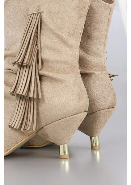 Agnes Kenar Püskül Detaylı Günlük Kadın Bot Bej fırsatları