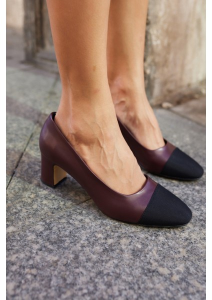 Brobbey Kadin Bordo Siyah Garnılı Topuklu Ayakkabi fiyatları