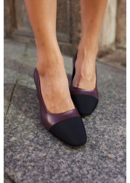 Brobbey Kadin Bordo Siyah Garnılı Topuklu Ayakkabi