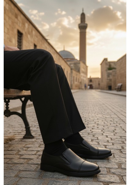 Siyah Hakiki Deri Jel Tabanlı Ortopedik Erkek Klasik Ayakkabı 425 M