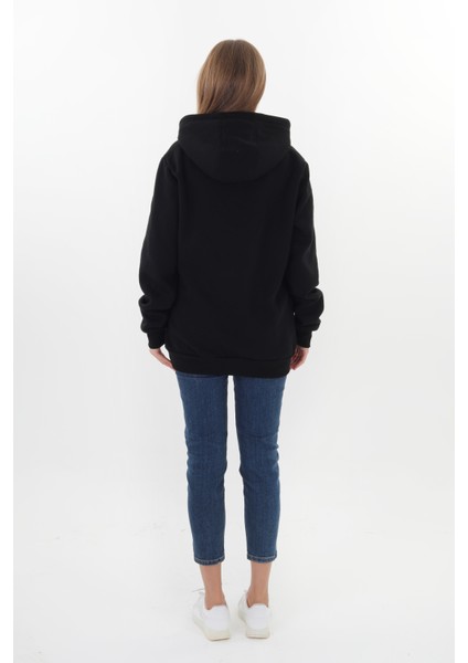 Daylıght Unisex Siyah Kapüşonlu Sweatshirt (Kırmızı Nakışlı) fırsatları