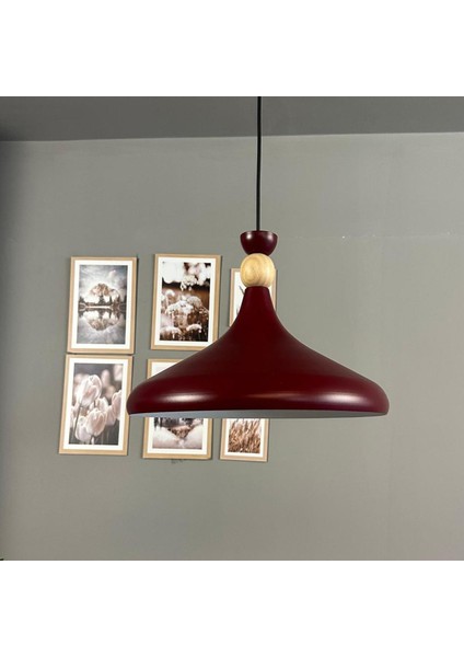 Vişne Çürüğü Ahşap Şapka Tekli Avize Sarkıt Salon Mutfak Cafe Butik Lamba Aydınlatma Avizeler