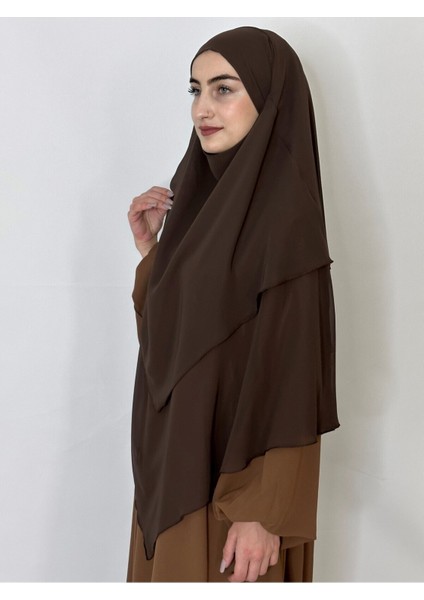 Üç Katlı Hazır Peçeli Sufle Khimar Şifon Esarp 4 Ipli Kahve fiyatları