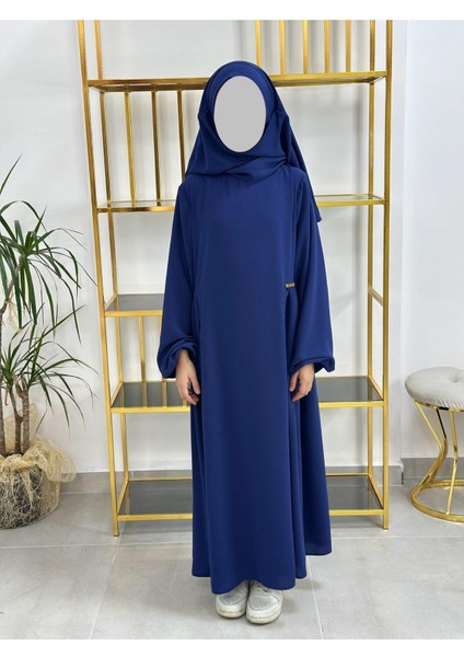 Kız Çocuk Tesettür Elbise,sufle Eşarp Takım Lacivert indirimleri