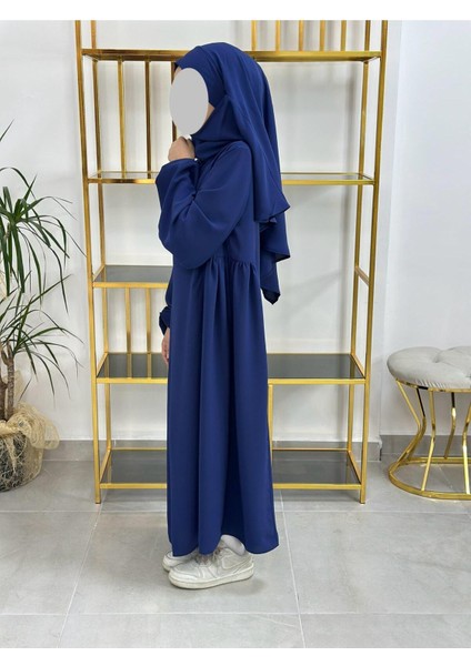 Kız Çocuk Tesettür Elbise,sufle Eşarp Takım Lacivert