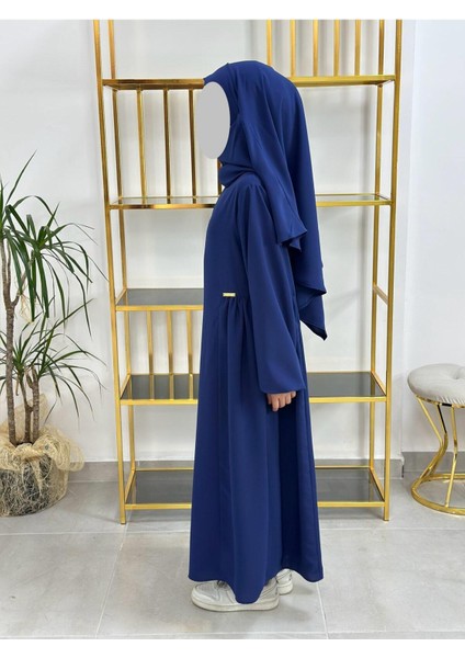 Kız Çocuk Tesettür Elbise,sufle Eşarp Takım Lacivert