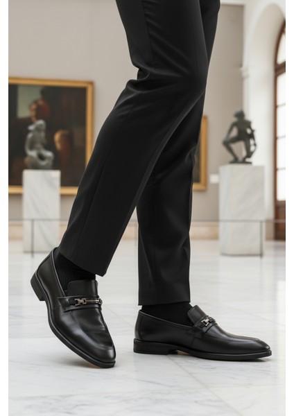 Siyah Hakiki Deri Erkek Klasik Ayakkabı 854-T M