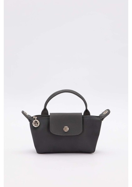 Gri Mini Boy Deri Kapak Detaylı El Çantası