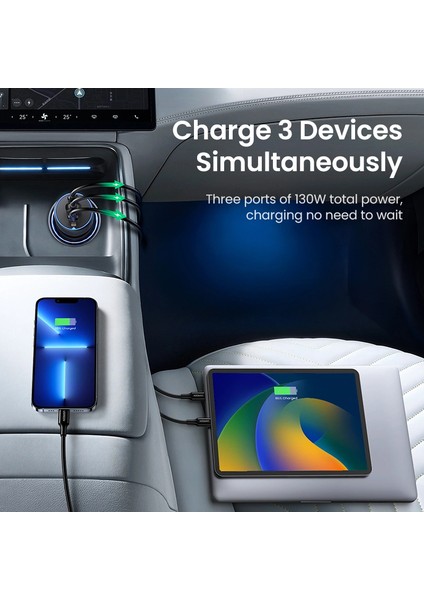 130W Qc Pd Hızlı Araç Içi Şarj Cihazı Çakmaklık Adaptörü 2xusb-C, 1xusb-A, Siyah, 90413 indirimleri