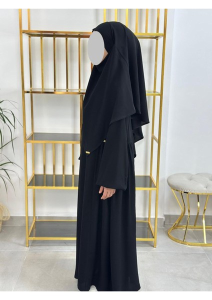 Kız Çocuk Tesettür Elbise,sufle Eşarp Takım Siyah fiyatları