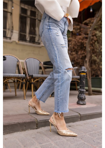 Payette Kadin Altın Payetli Topuklu Sandalet indirimleri