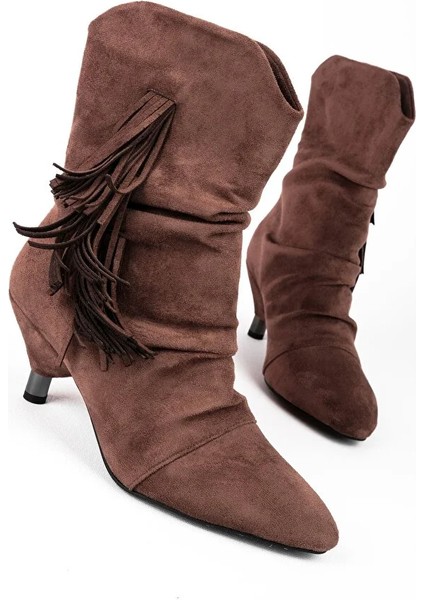 Agnes Kenar Püskül Detaylı Günlük Kadın Bot Kahve