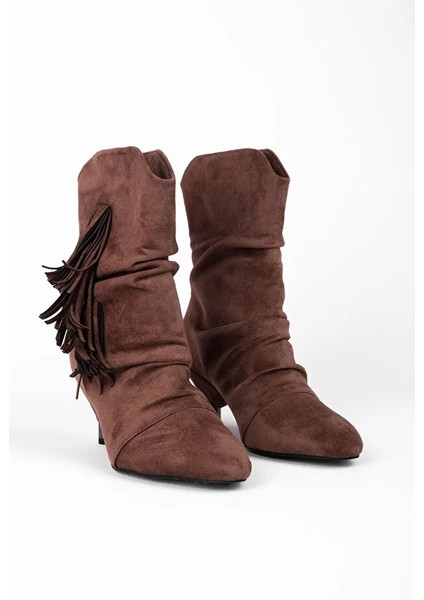 Agnes Kenar Püskül Detaylı Günlük Kadın Bot Kahve modelleri