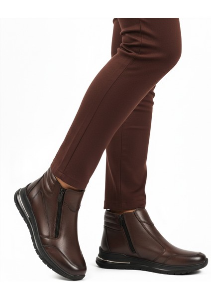 Kahve Hakiki Deri Fermuarlı Kadın Bot 2004 Z modelleri