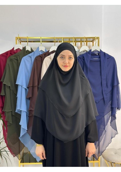 Tesettür Şifon Sufle,hazır Peçeli, Khımar ,hicap,siyah