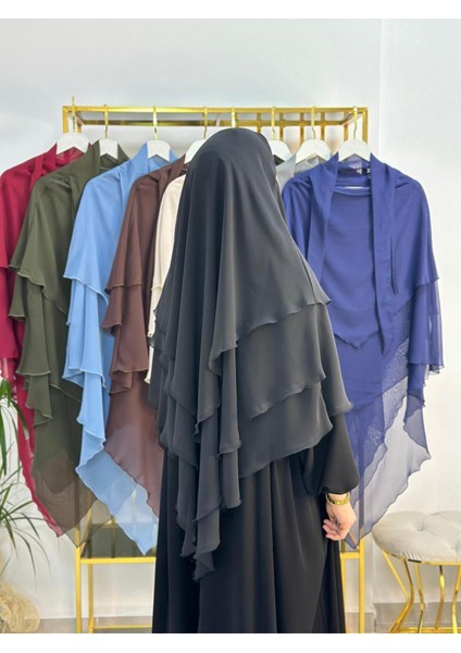 Tesettür Şifon Sufle,hazır Peçeli, Khımar ,hicap,siyah
