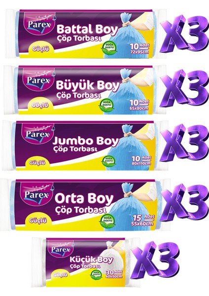 Güçlü Çöp Torbası Karışık Boy 15'li Set