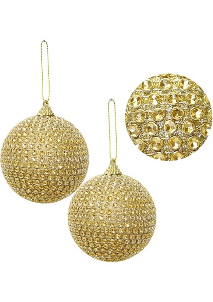 Yılbaşı Topu Kristal Taş Kaplama Çam Ağacı Süsü Altın 10 cm 2'li fiyatları
