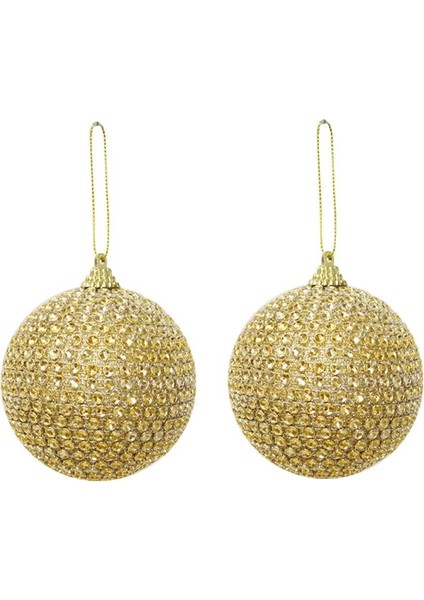 Yılbaşı Topu Kristal Taş Kaplama Çam Ağacı Süsü Altın 10 cm 2'li modelleri