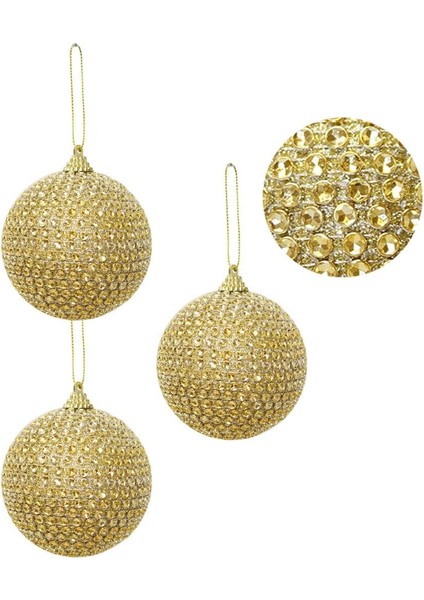 Yılbaşı Topu Kristal Taş Kaplama Çam Ağacı Süsü Altın 8 cm 3'lü fiyatları