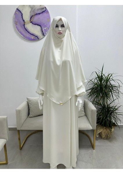 Ferace & Abaya Sufle Takım Yandan Robalı Elbise .hac ve Umre Için Uygundur Ekru Rengi