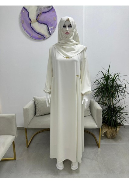 Ferace & Abaya Sufle Takım Yandan Robalı Elbise .hac ve Umre Için Uygundur Ekru Rengi modelleri