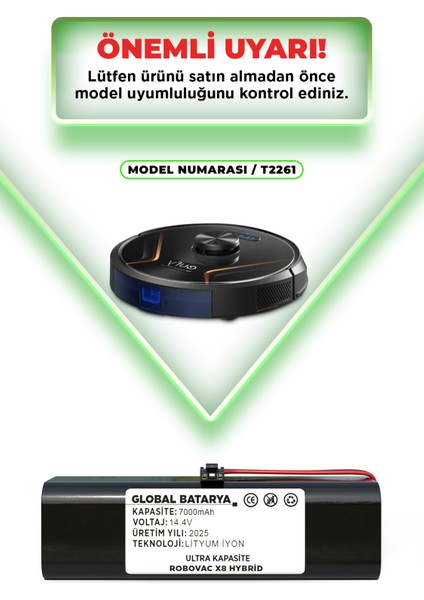 Anker Eufy Robovac X8 Hybrid Uyumlu Akıllı Robot Süpürge Bataryası 14.4V 7000mAh Li-Ion Pil (Ultra Kapasite) indirimleri