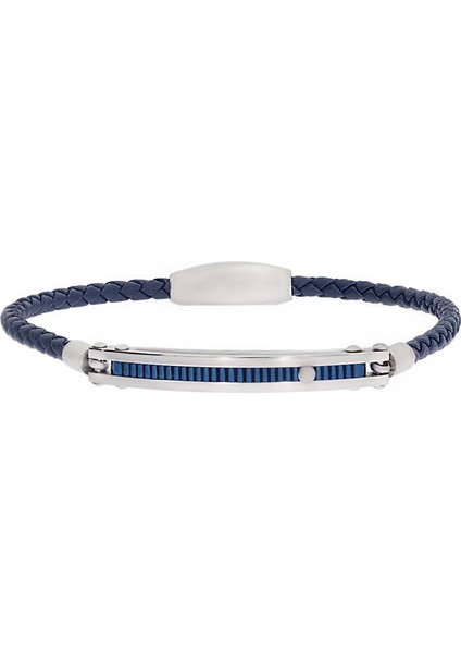 Erkek Içi Renkli Ince Plaka Model Lacivert Renk Deri Bileklik