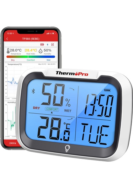 TP393B 7" Wi-Fi Iç ve Dış Mekan Sıcaklık, Nem, Basınç Ölçer Geniş Ekranlı Termometre