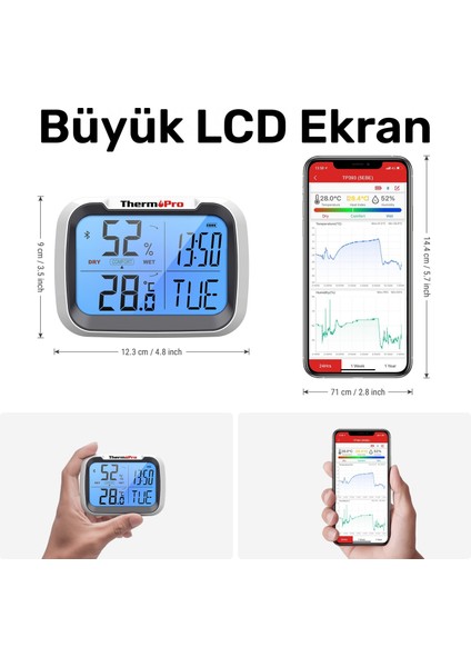 TP393B 7" Wi-Fi Iç ve Dış Mekan Sıcaklık, Nem, Basınç Ölçer Geniş Ekranlı Termometre fiyatları