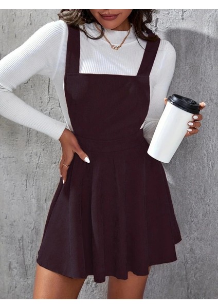 Mdb Kadın Askılı Sırttan Çapraz Detaylı Kısa Kiloş Kadife Mini Elbise