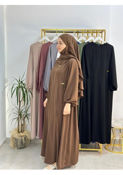 Yandan Büzgülü Elbise Sufle Esarp Takım Jilbab,abaya,hijab ( Hac ve Umre Için Uygundur) Kahve fırsatları