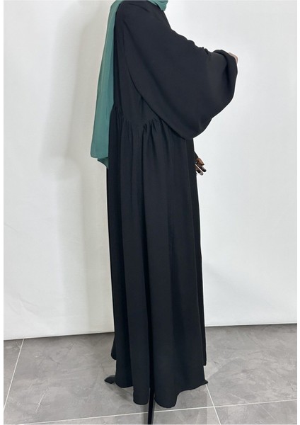 Yandan Robalı Tesettür Elbise Medine Ipegi Siyah Renk fiyatları