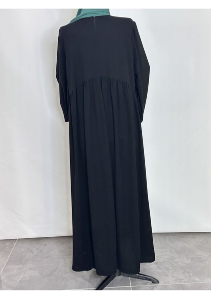 Yandan Robalı Tesettür Elbise Medine Ipegi Siyah Renk fırsatları