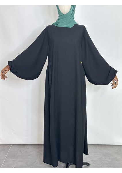 Yandan Robalı Tesettür Elbise Medine Ipegi Siyah Renk indirimleri