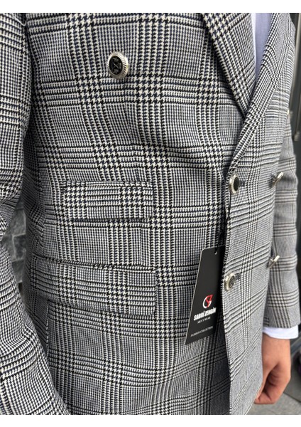 Erkek Slim Fit Ekose Desenli Kruvaze Ceket modelleri