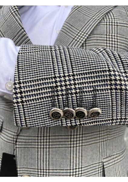 Erkek Slim Fit Ekose Desenli Kruvaze Ceket fırsatları