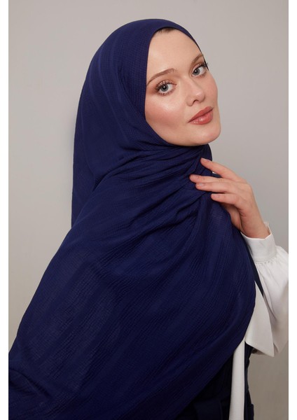 Lacivert Kendinden Dokulu Natural Line Şal