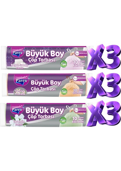 Büyük Boy Büzgülü Kokulu 9 Adet Çöp Torbası Paketi