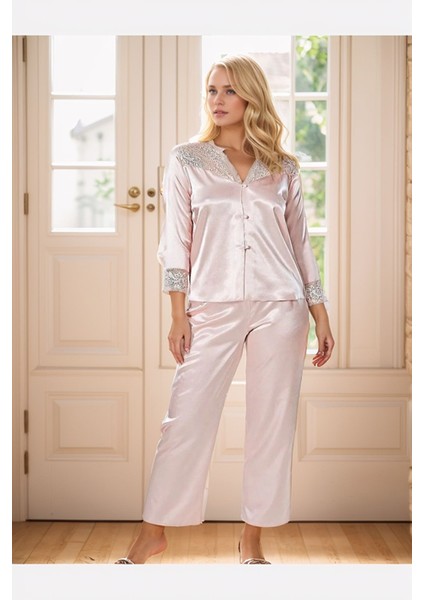 Kadın Saten Pudra Gecelik & Sabahlık&pijama Üst& Pijama Alt & Büstiyer & Şort 6'lı Çeyiz Seti indirimleri