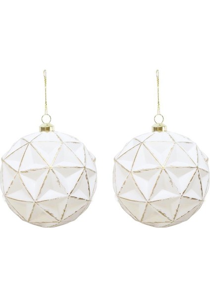 Yılbaşı Topu Geometrik Desenli Eskitme Detaylı Ağaç Süsü Beyaz 10 cm – 2'li Set modelleri