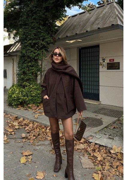 Kahverengi Şal Detaylı Kaban - 7600