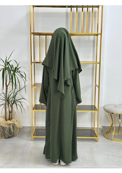 Kız Çocuk Tesettür Elbise,sufle Eşarp Takım Yeşil modelleri