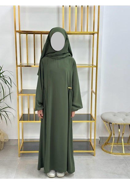 Kız Çocuk Tesettür Elbise,sufle Eşarp Takım Yeşil fırsatları