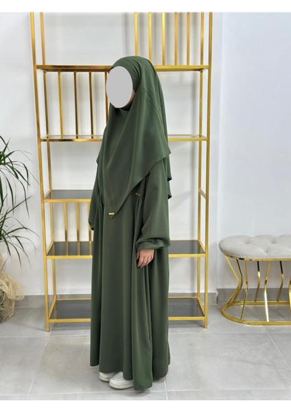 Kız Çocuk Tesettür Elbise,sufle Eşarp Takım Yeşil indirimleri