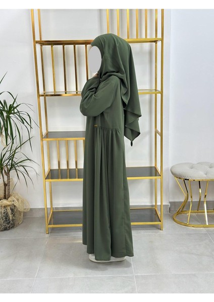 Kız Çocuk Tesettür Elbise,sufle Eşarp Takım Yeşil