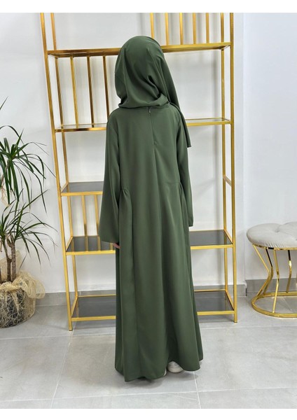 Kız Çocuk Tesettür Elbise,sufle Eşarp Takım Yeşil